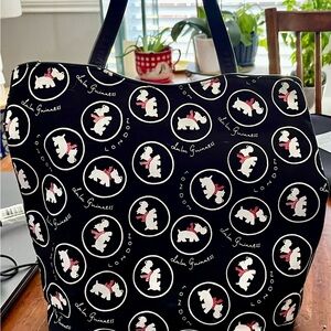 LULU GUINNESS TOTE, BLACK /WHITE, DOG PATTERN